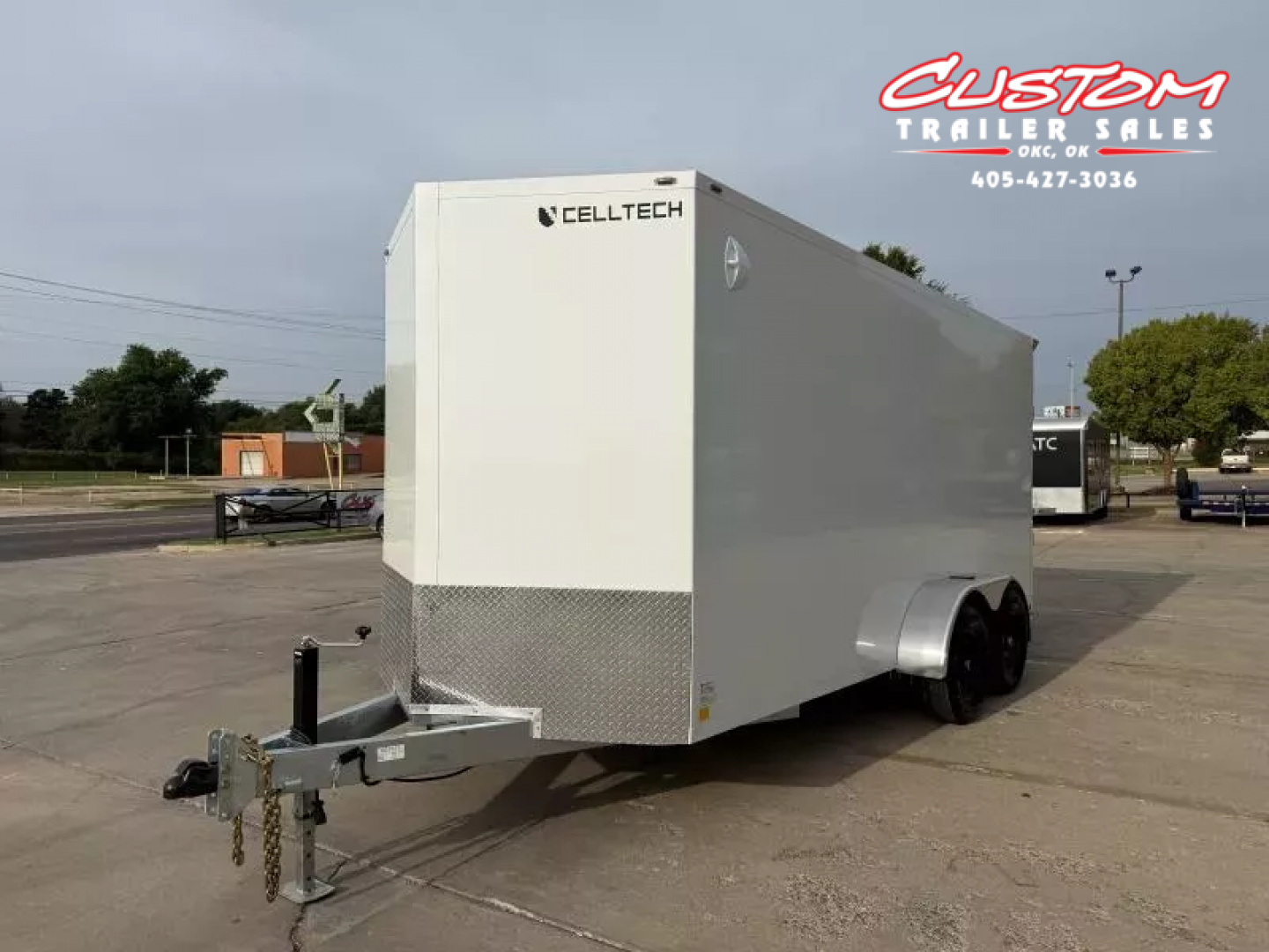 New #001371 2025 CELLTECH TA3 7 X 16 TANDEM AXLE ALL STEEL ENCLOSED W/ REAR RAMP DOOR