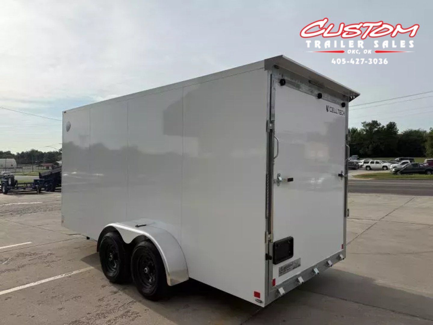 New #001371 2025 CELLTECH TA3 7 X 16 TANDEM AXLE ALL STEEL ENCLOSED W/ REAR RAMP DOOR