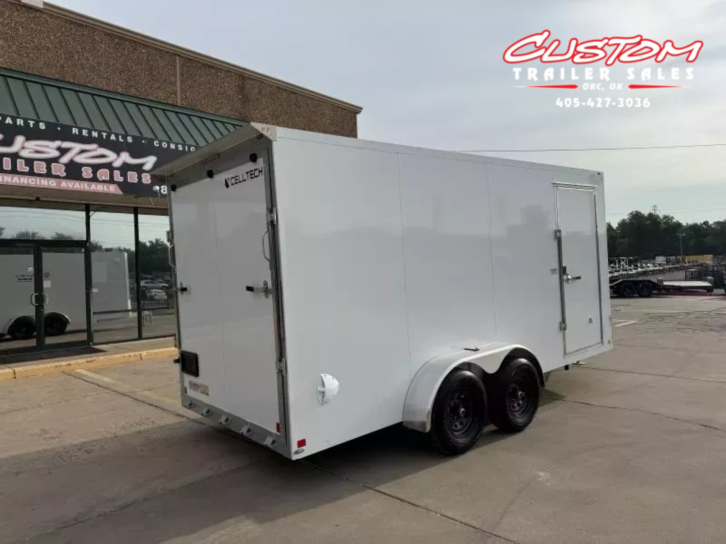 New #001371 2025 CELLTECH TA3 7 X 16 TANDEM AXLE ALL STEEL ENCLOSED W/ REAR RAMP DOOR