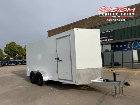 New #001371 2025 CELLTECH TA3 7 X 16 TANDEM AXLE ALL STEEL ENCLOSED W/ REAR RAMP DOOR