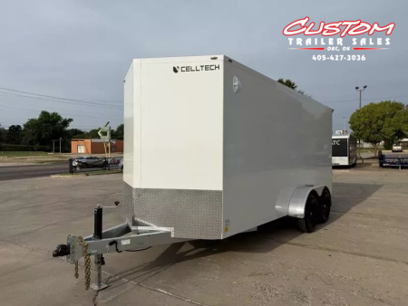 New #001371 2025 CELLTECH TA3 7 X 16 TANDEM AXLE ALL STEEL ENCLOSED W/ REAR RAMP DOOR