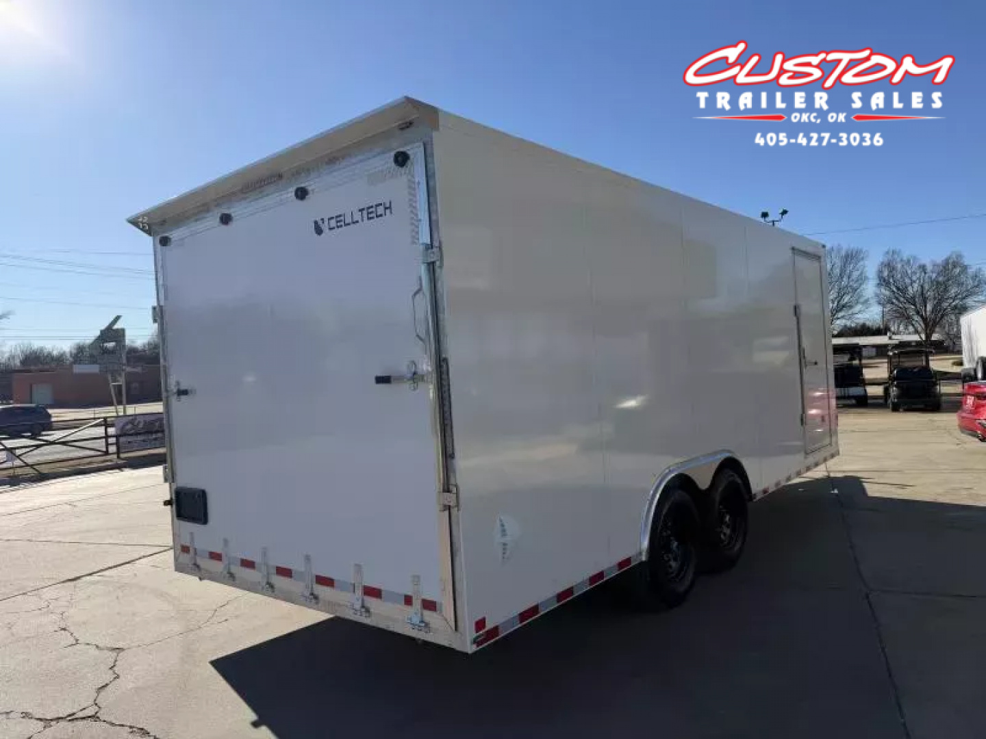 New #002083 2026 CELL TECH TA5 8.5 X 20 TANDEM AXLE ALL STEEL ENCLOSED 14K W/ DOVE TAIL & REAR RAMP DOOR