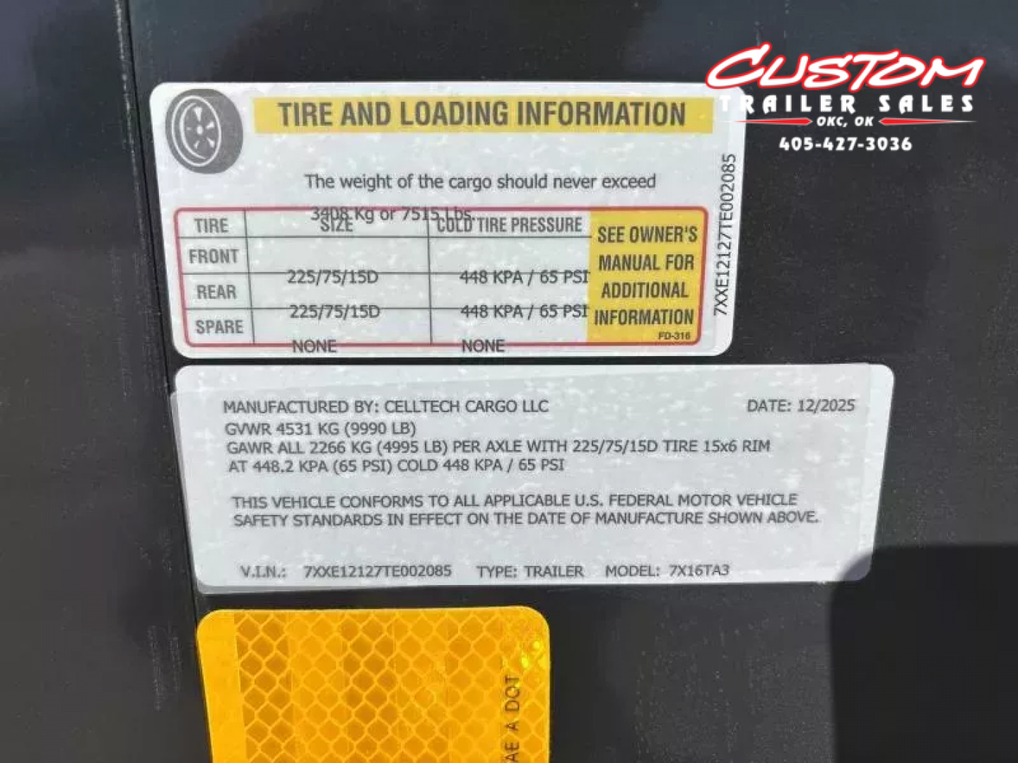 New #002085 2026 CELL TECH TA3 7 X 16 TANDEM AXLE ALL STEEL ENCLOSED W/ REAR RAMP DOOR