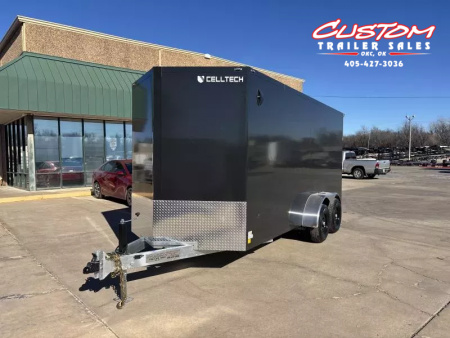 New #002085 2026 CELL TECH TA3 7 X 16 TANDEM AXLE ALL STEEL ENCLOSED W/ REAR RAMP DOOR
