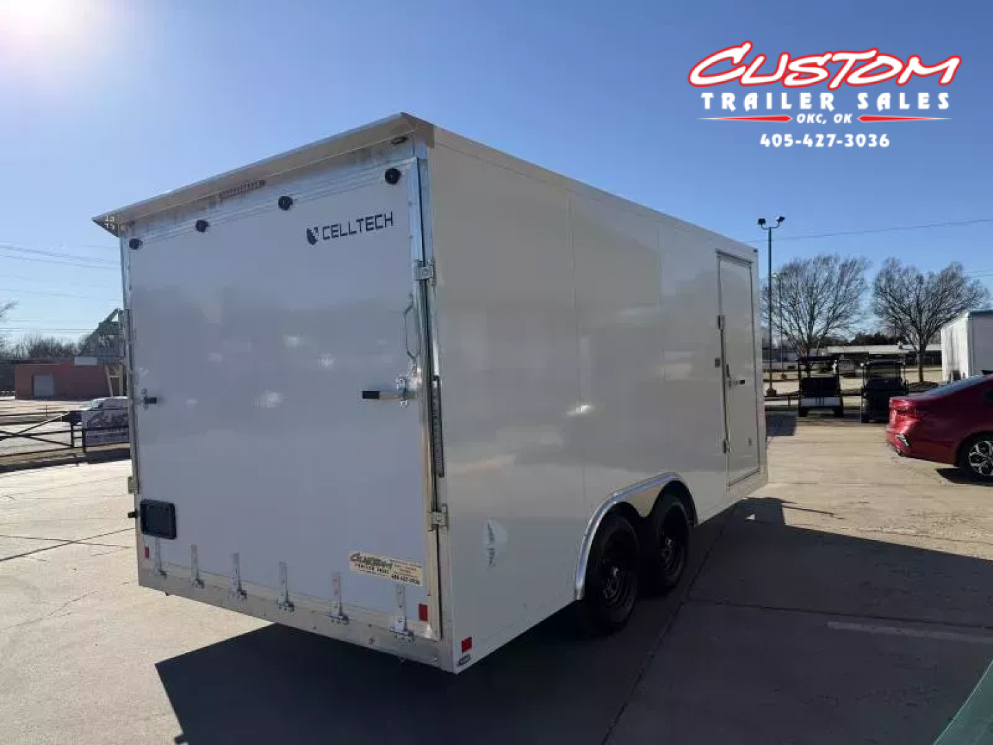 New #002086 2026 CELL TECH TA3 8.5 X 16 TANDEM AXLE ALL STEEL ENCLOSED W/ REAR RAMP DOOR