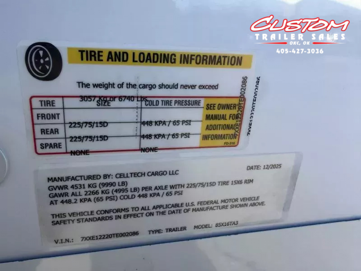 New #002086 2026 CELL TECH TA3 8.5 X 16 TANDEM AXLE ALL STEEL ENCLOSED W/ REAR RAMP DOOR