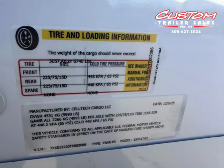 New #002086 2026 CELL TECH TA3 8.5 X 16 TANDEM AXLE ALL STEEL ENCLOSED W/ REAR RAMP DOOR