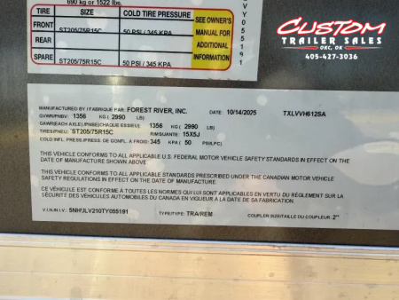 New #055191 2026 FOREST RIVER SA 6 X 12 SINGLE AXLE 3K ENCLOSED W/ REAR RAMP DOOR