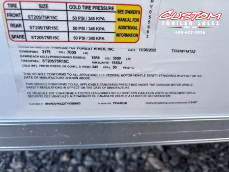 New #055663 2026 FOREST RIVER TA2 7 X 14 TANDEM AXLE 7K ENCLOSED W/ REAR RAMP DOOR