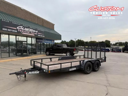 Used #118274 USED 2023 LAMAR UC 16 X 77 TANDEM AXLE 7K ANGLE TOP UTILITY W/ REAR RAMP GATE