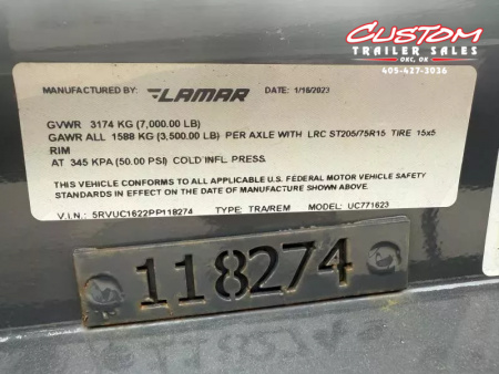 Used #118274 USED 2023 LAMAR UC 16 X 77 TANDEM AXLE 7K ANGLE TOP UTILITY W/ REAR RAMP GATE