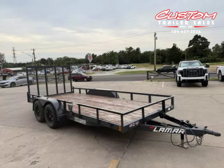 Used #118274 USED 2023 LAMAR UC 16 X 77 TANDEM AXLE 7K ANGLE TOP UTILITY W/ REAR RAMP GATE