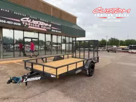 New #144290 2026 LAMAR UC 12 X 77 SINGLE AXLE PIPE TOP 3K UTILITY TRAILER W/ REAR RAMP GATE