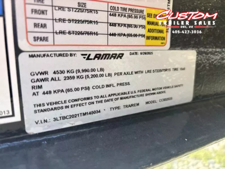 New #145034 2026 LAMAR CC 20 X 83 TANDEM AXLE 10K WOOD FLOOR CAR HAULER