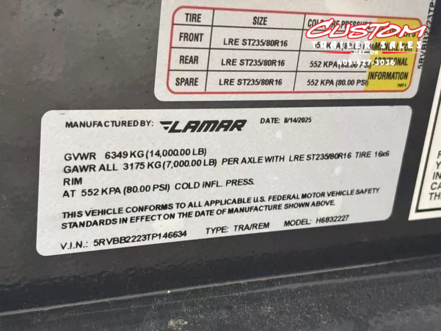 New #145634 LAMAR H6 22 X 83 TANDEM AXLE 14K EQUIPMENT HAULER W/ SLIDE IN RAMPS