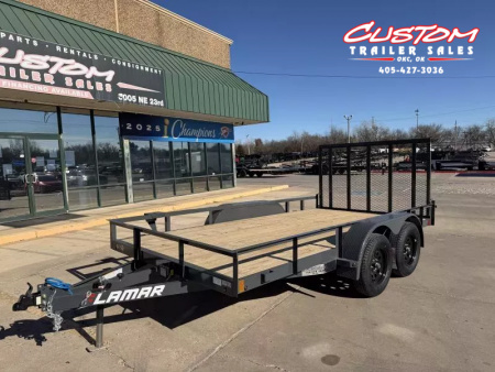 New #147943 2026 LAMAR UC 14 X 83 TANDEM AXLE ANGLE TOP 7K UTILITY W/ REAR RAMP GATE