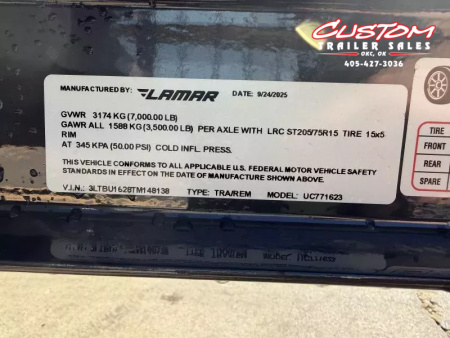 New #148138 2026 LAMAR UC 16 X 77 TANDEM AXLE SQUARE TUBE TOP 7K UTILITY W/ 2' DOVE & RAMP GATE