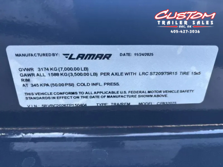 New #148120 2026 LAMAR CE 20 X 83 TANDEM AXLE 7K WOOD FLOOR CAR HAULER