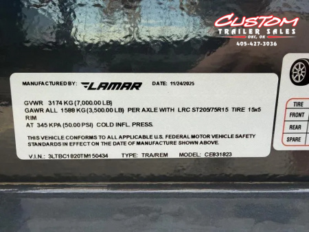 New #150434 2026 LAMAR CE 18 X 83 TANDEM AXLE 7K WOOD FLOOR CAR HAULER