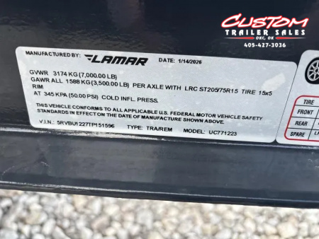 New #151596 2026 LAMAR UC 12 X 77 TANDEM AXLE 7K UTILITY W/ RAMP GATE