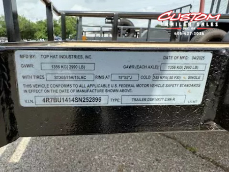 New #252896 2025 TOP HAT DSP 14 X 77 SINGLE AXLE PIPE TOP 3K UTILITY W/ REAR RAMP GATE