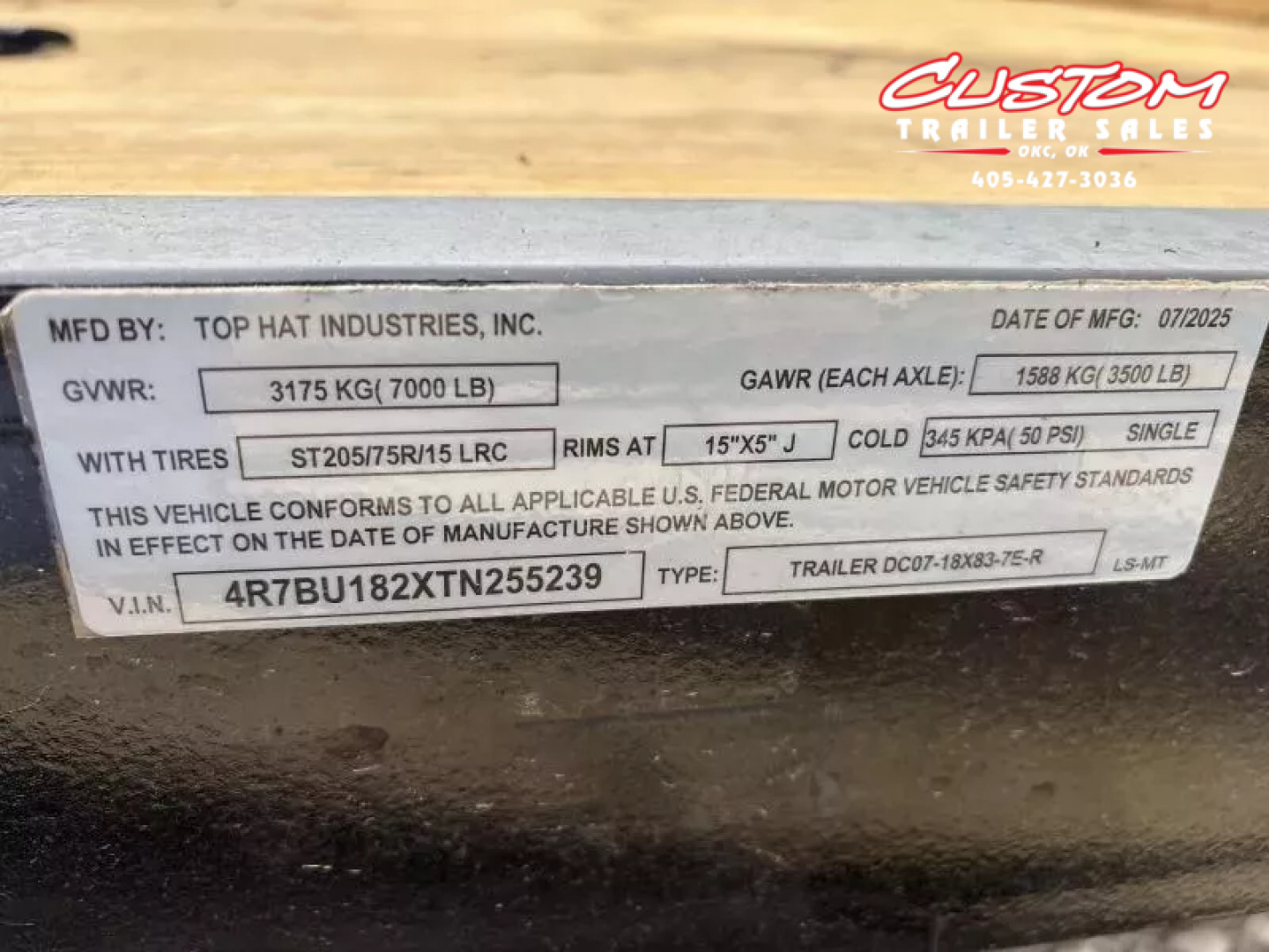 New #255239 2026 TOP HAT DC07 18 X 83 TANDEM AXLE 7K WOOD FLOOR CAR HAULER