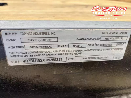 New #255239 2026 TOP HAT DC07 18 X 83 TANDEM AXLE 7K WOOD FLOOR CAR HAULER