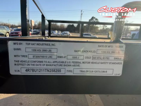 New #258255 2026 TOP HAT DJX 6 X 12 SINGLE AXLE ANGLE TOP 3.5K UTILITY W/ 48" RAMP GATE