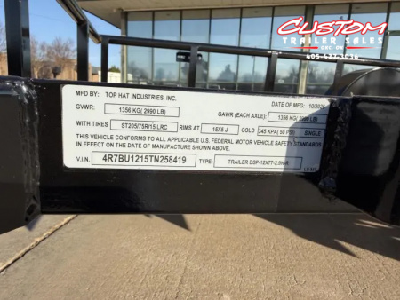 New #258419 2026 TOP HAT DSP 12 X 77 SINGLE AXLE PIPE TOP 3.5K UTILITY TRAILER W/ REAR RAMP GATE
