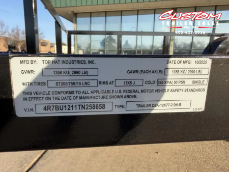 New #258658 2026 TOP HAT DSA 12 X 77 SINGLE AXLE ANGLE TOP 3.5K UTILITY W/ RAMP GATE