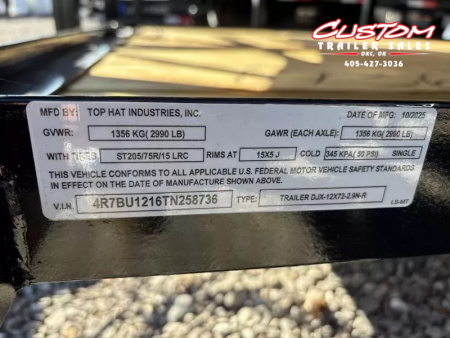 New #258736 2026 TOP HAT DJX 6 X 12 SINGLE AXLE ANGLE TOP 3.5K UTILITY W/ 48" RAMP GATE