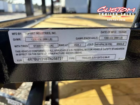 New #258737 2026 TOP HAT DJX 6 X 12 SINGLE AXLE ANGLE TOP 3.5K UTILITY W/ 48" RAMP GATE