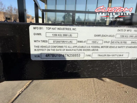 New #258853 2026 TOP HAT DSA 10 X 77 SINGLE AXLE ANGLE TOP 3.5K UTILITY W/ RAMP GATE
