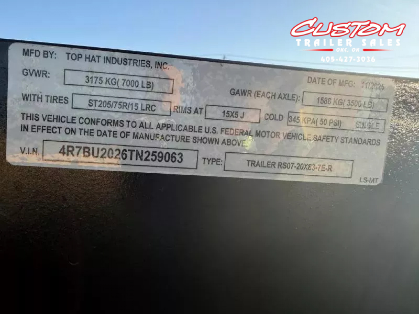 New #259063 2026 TOP HAT RS07  RS07 20 X 83 TANDEM AXLE 7K STEEL FLOOR CAR HAULER