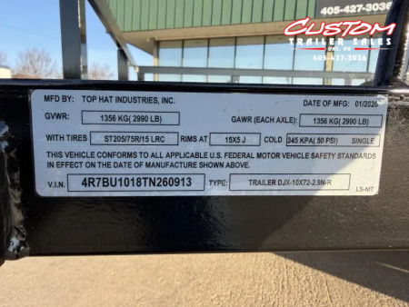 New #260913 2026 TOP HAT DJX 6 X 10 SINGLE AXLE ANGLE TOP 3.5K UTILITY W/ 48" RAMP GATE