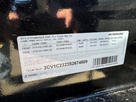 New 2025 PJ Trailers EV (18') Equipment Trailer