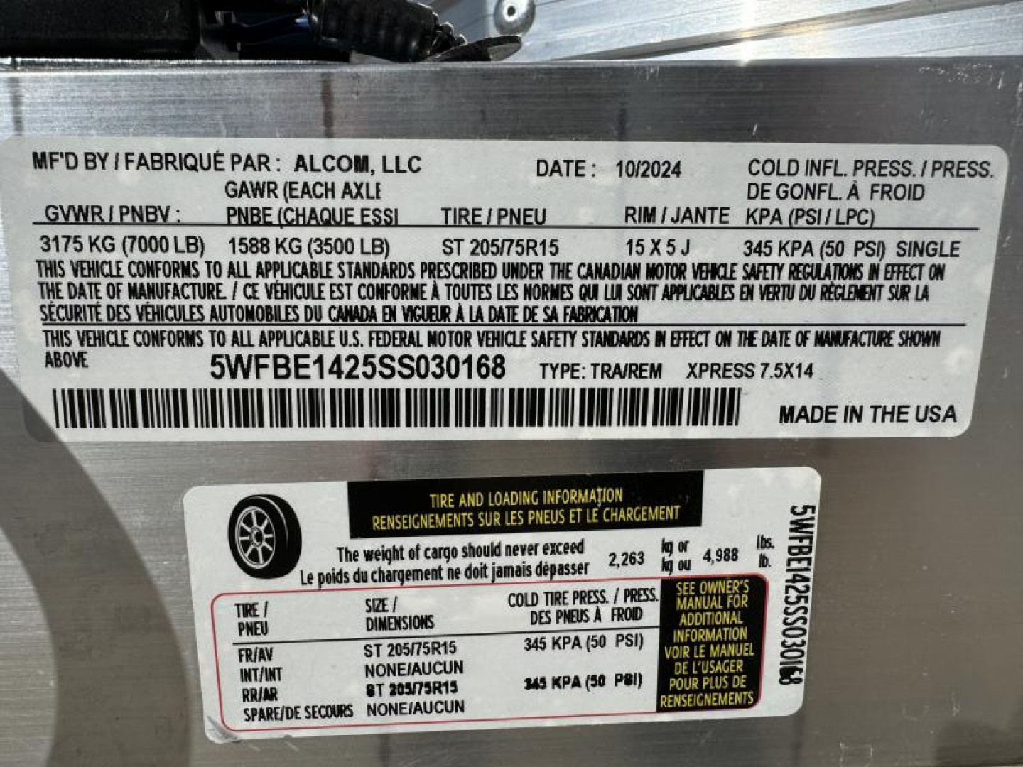 New 2025 ALCOM 7.5 X 14 Aluminum Cargo / Enclosed Trailer