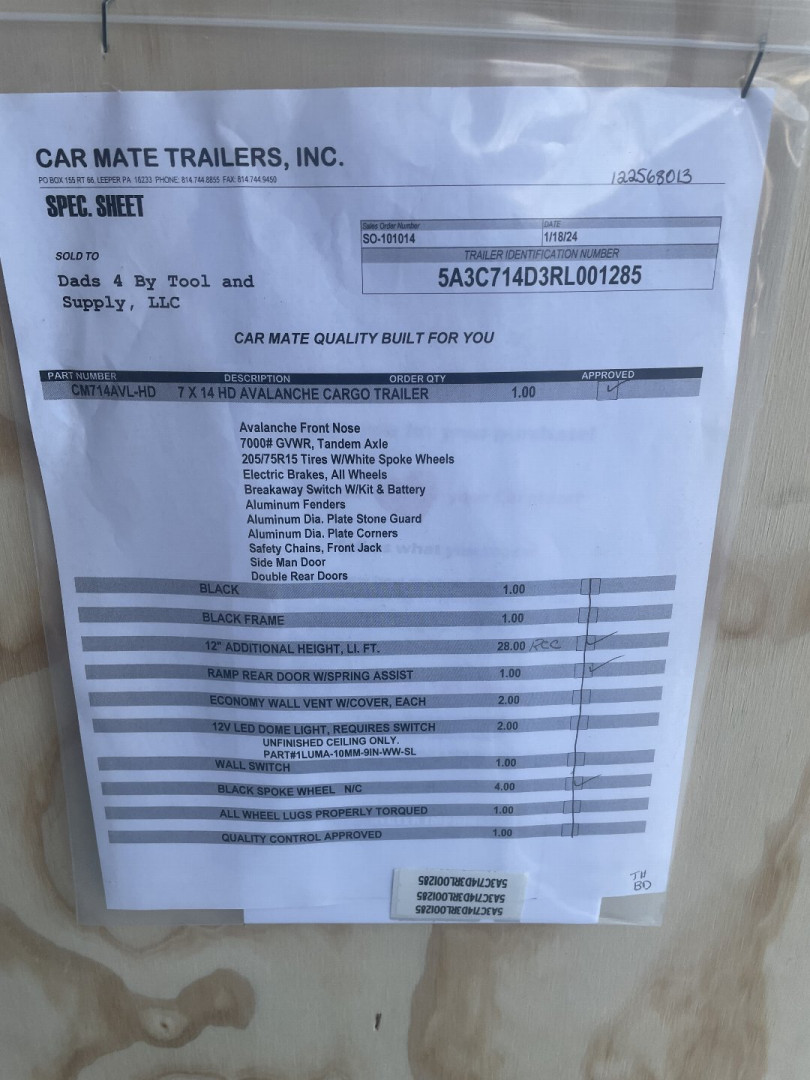 New Car Mate Trailers CM714AVL-HD