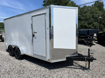New 2026 SPARTAN 7X16 ENCLOSED TRAILER, WHITE POLYCOR, 7' INTERIOR, ESCAPE DOOR, 54  TRIPLE TUBE TONGUE, 1-PIECE ALUMINUM ROOF, 7K GVWR