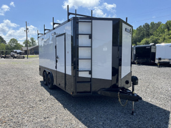 New 2025 Spartan Cargo 8.5x16 Custom Enclosed Trailer, White PolyCor With Black Trim, 7' Interior, 10K GVWR, 54  Triple Tube Tongue, 24  ATP, Electric Tongue Jack, Ladder Racks