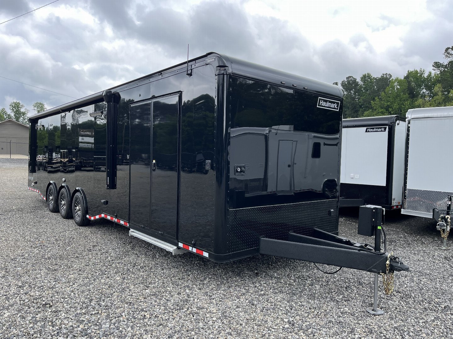 New 2026 Haulmark 34 EDGE Bathroom Race Trailer, Black PolyCor With Black Trim, 18K GVWR, 54" ALX Slide Out Step, Awning, Air Prep, A/C, Landing Light PKG