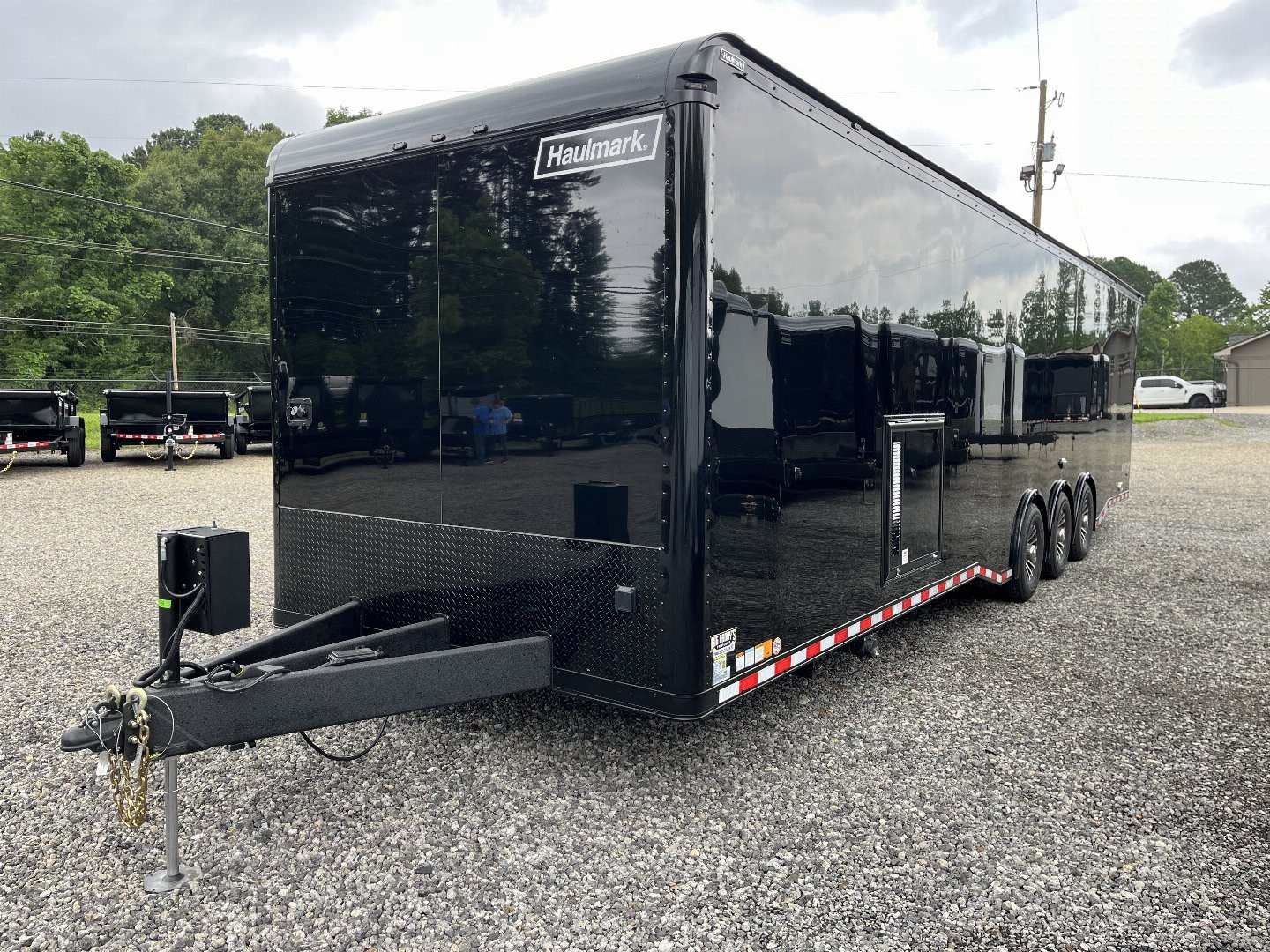 New 2026 Haulmark 34 EDGE Bathroom Race Trailer, Black PolyCor With Black Trim, 18K GVWR, 54" ALX Slide Out Step, Awning, Air Prep, A/C, Landing Light PKG