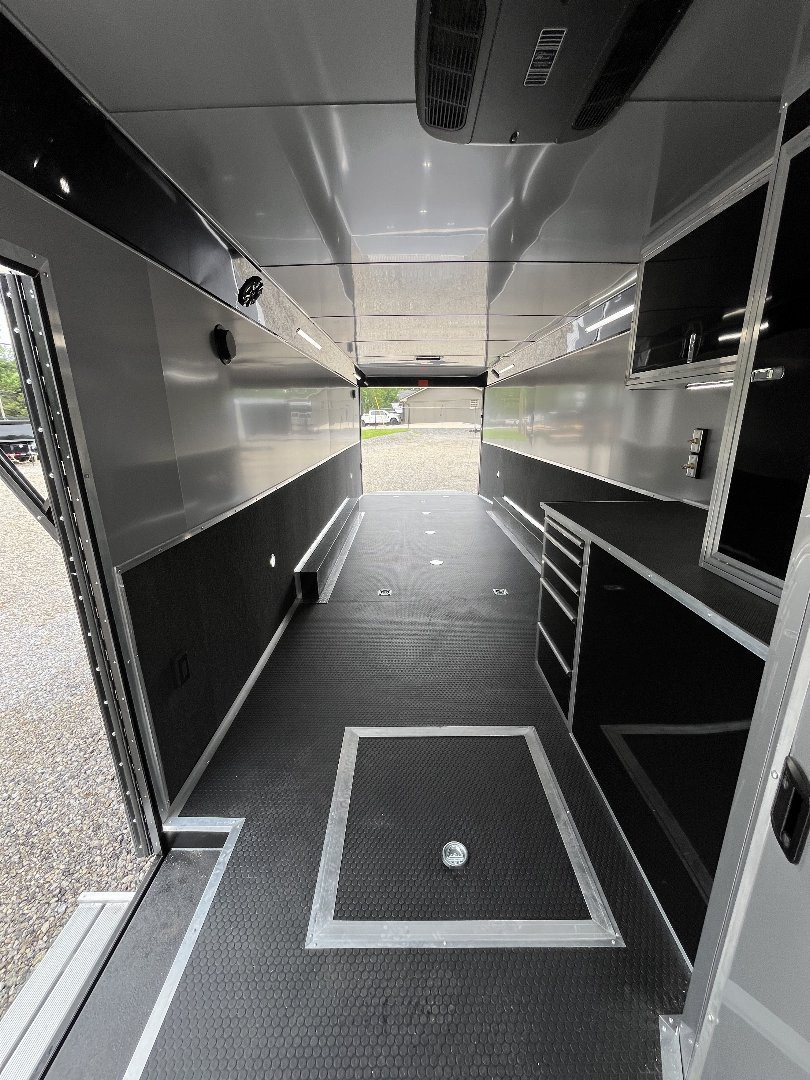 New 2026 Haulmark 34 EDGE Bathroom Race Trailer, Black PolyCor With Black Trim, 18K GVWR, 54" ALX Slide Out Step, Awning, Air Prep, A/C, Landing Light PKG