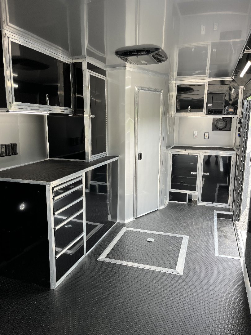 New 2026 Haulmark 34 EDGE Bathroom Race Trailer, Black PolyCor With Black Trim, 18K GVWR, 54" ALX Slide Out Step, Awning, Air Prep, A/C, Landing Light PKG