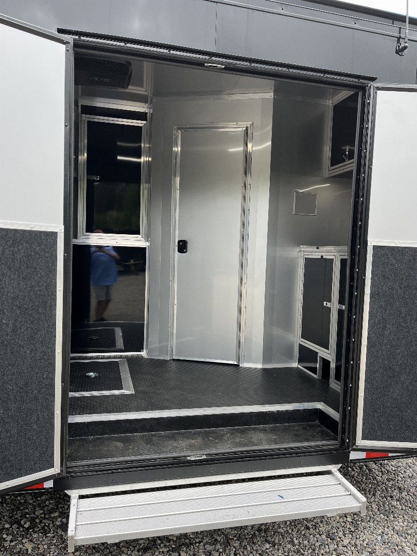 New 2026 Haulmark 34 EDGE Bathroom Race Trailer, Black PolyCor With Black Trim, 18K GVWR, 54" ALX Slide Out Step, Awning, Air Prep, A/C, Landing Light PKG