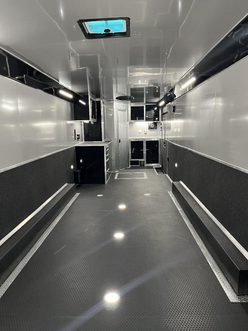 New 2026 Haulmark 34 EDGE Bathroom Race Trailer, Black PolyCor With Black Trim, 18K GVWR, 54" ALX Slide Out Step, Awning, Air Prep, A/C, Landing Light PKG