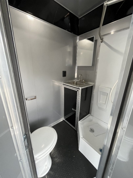 New 2026 Haulmark 34 EDGE Bathroom Race Trailer, Black PolyCor With Black Trim, 18K GVWR, 54" ALX Slide Out Step, Awning, Air Prep, A/C, Landing Light PKG