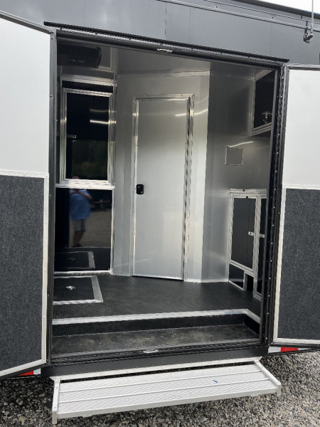 New 2026 Haulmark 34 EDGE Bathroom Race Trailer, Black PolyCor With Black Trim, 18K GVWR, 54" ALX Slide Out Step, Awning, Air Prep, A/C, Landing Light PKG