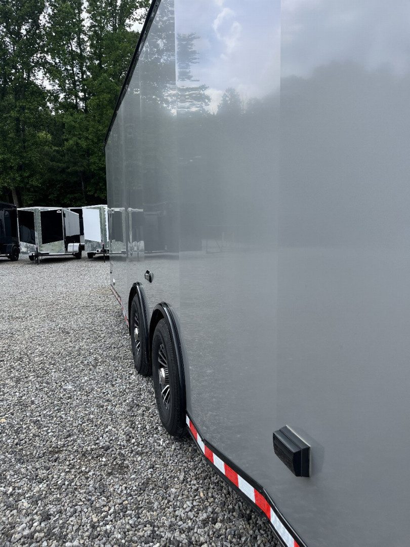 New 2026 HAULMARK 32' EDGE RACE TRAILER, SPORTSMAN PLUS PKG, SILVER POLYCOR WITH BLACK TRIM, 14K GVWR, 96" WIDE REAR DOOR OPENING, 7'4" INTERIOR HEIGHT