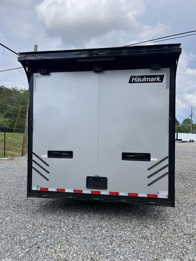 New 2026 HAULMARK 32' EDGE RACE TRAILER, SPORTSMAN PLUS PKG, SILVER POLYCOR WITH BLACK TRIM, 14K GVWR, 96" WIDE REAR DOOR OPENING, 7'4" INTERIOR HEIGHT
